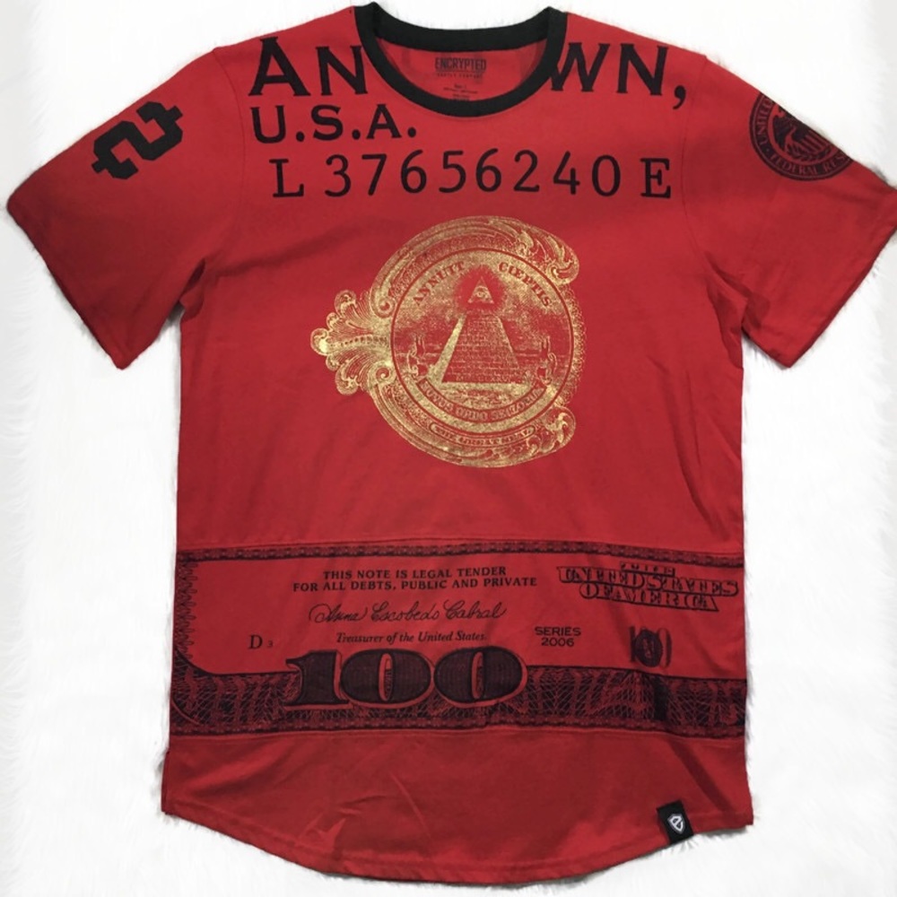 Men’s Red “$100 Bill” T-Shirt. Size Large. - Picture 1 of 2